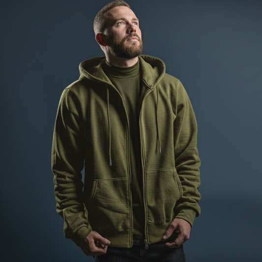 Men’s Sweatshirt Jacket – Khaki Green